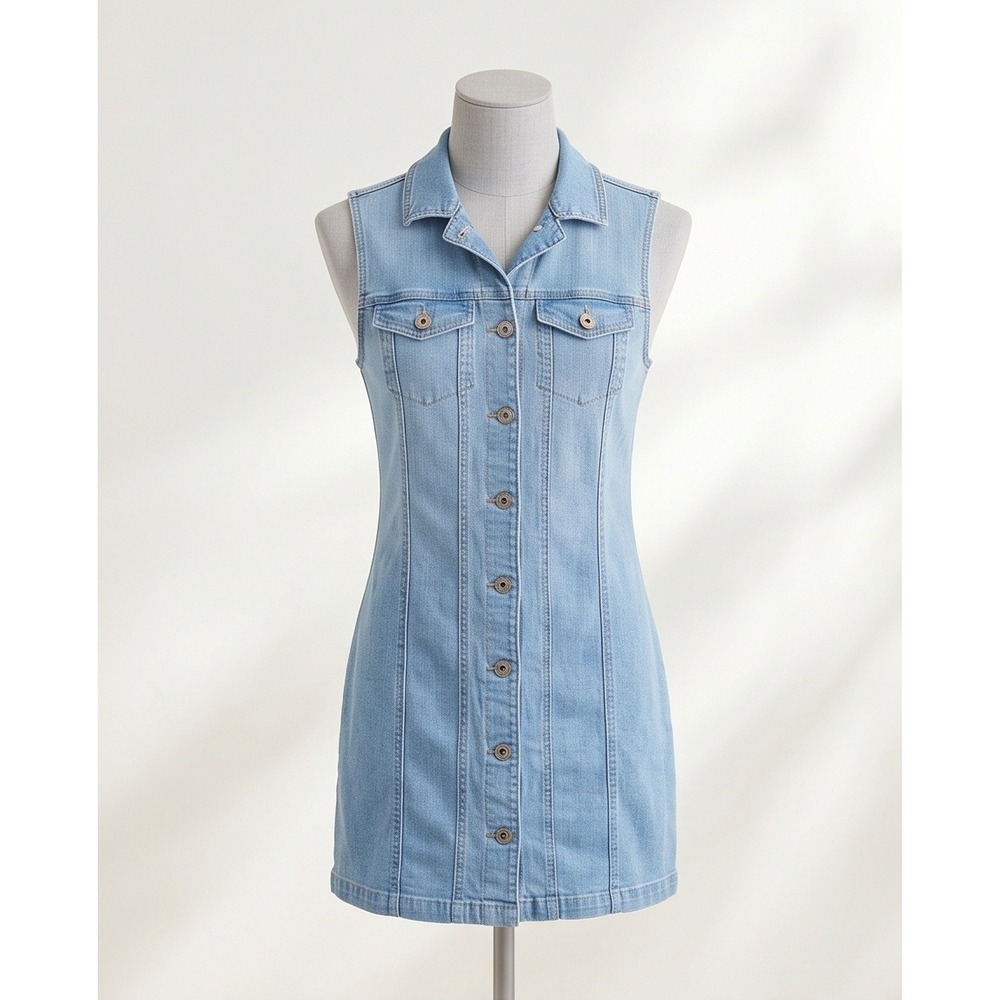 Indigo Rein L Y2K Denim Button Down Mini‎ Dress Light Wash Blue Cotton